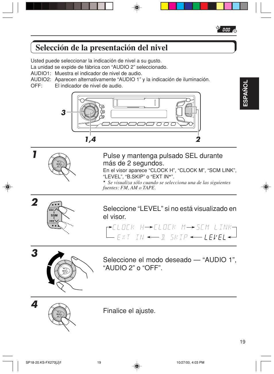 Seleccion de la presentacion del nivel, Selección de la presentación del nivel | JVC KS-FX270 User Manual | Page 48 / 89
