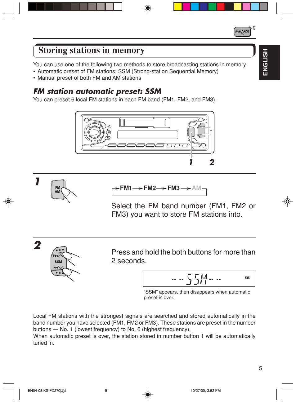 Storing stations in memory | JVC KS-FX270 User Manual | Page 5 / 89