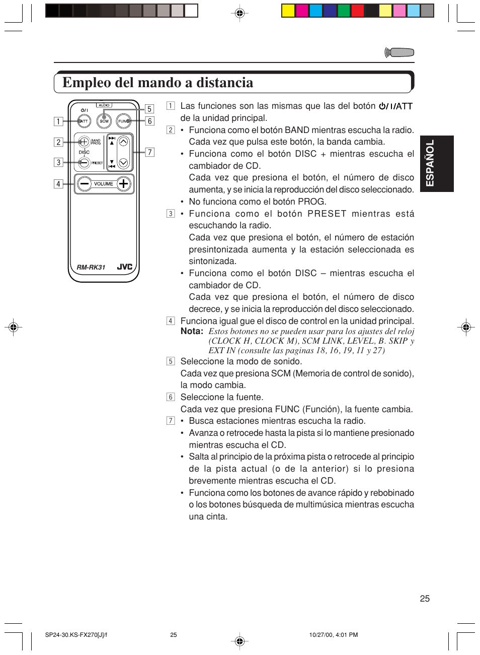 Empleo del mando a distancia | JVC KS-FX270 User Manual | Page 54 / 89