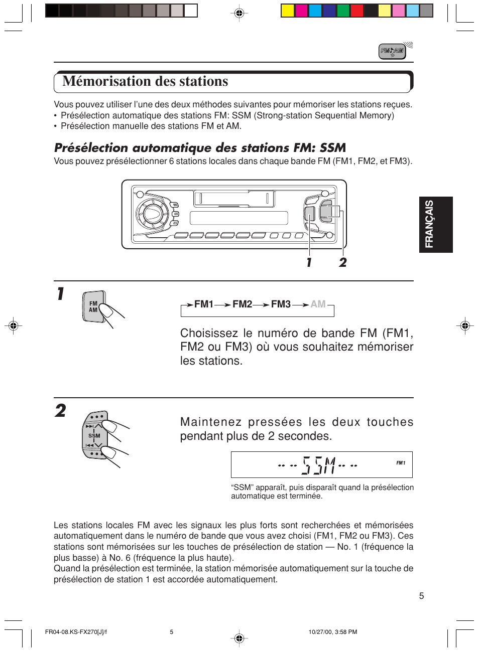 Memorisation des stations, Mémorisation des stations | JVC KS-FX270 User Manual | Page 63 / 89