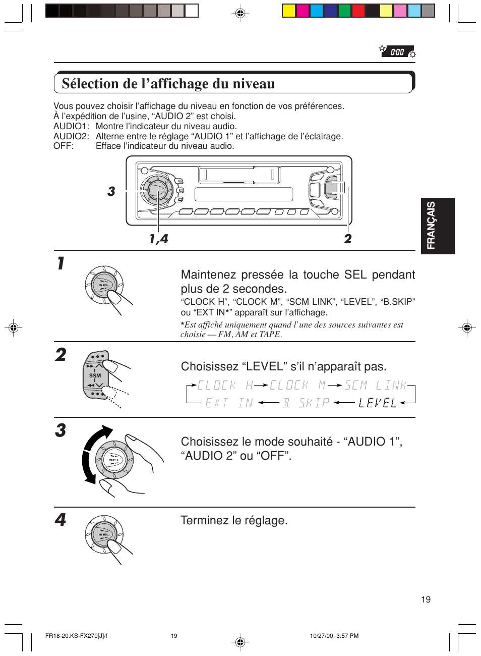 Selection de l’affichage du niveau, Sélection de l’affichage du niveau | JVC KS-FX270 User Manual | Page 77 / 89