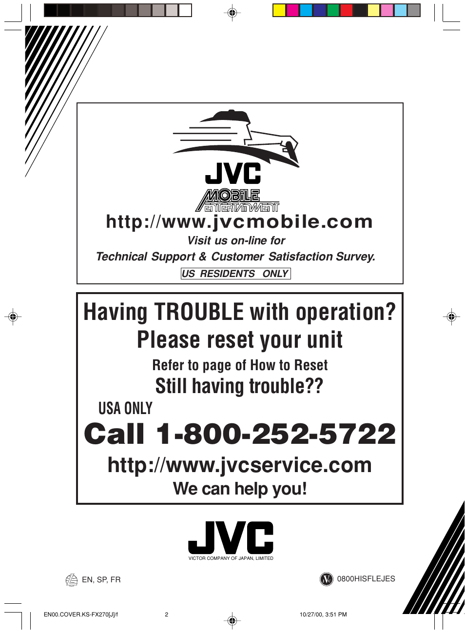 Still having trouble, We can help you, Usa only | JVC KS-FX270 User Manual | Page 89 / 89