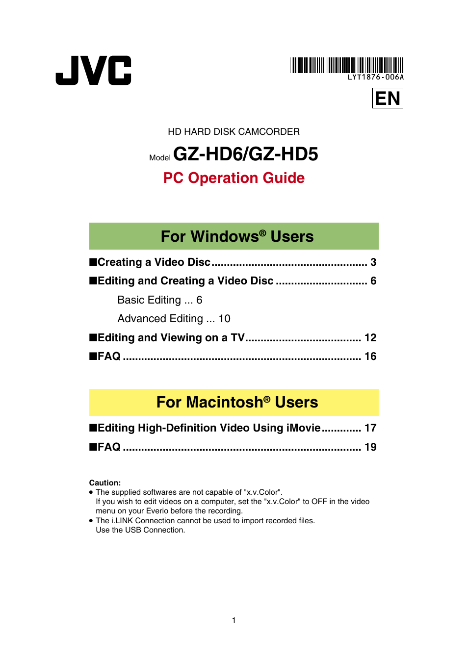 JVC Everio GZ-HD5 User Manual | 19 pages