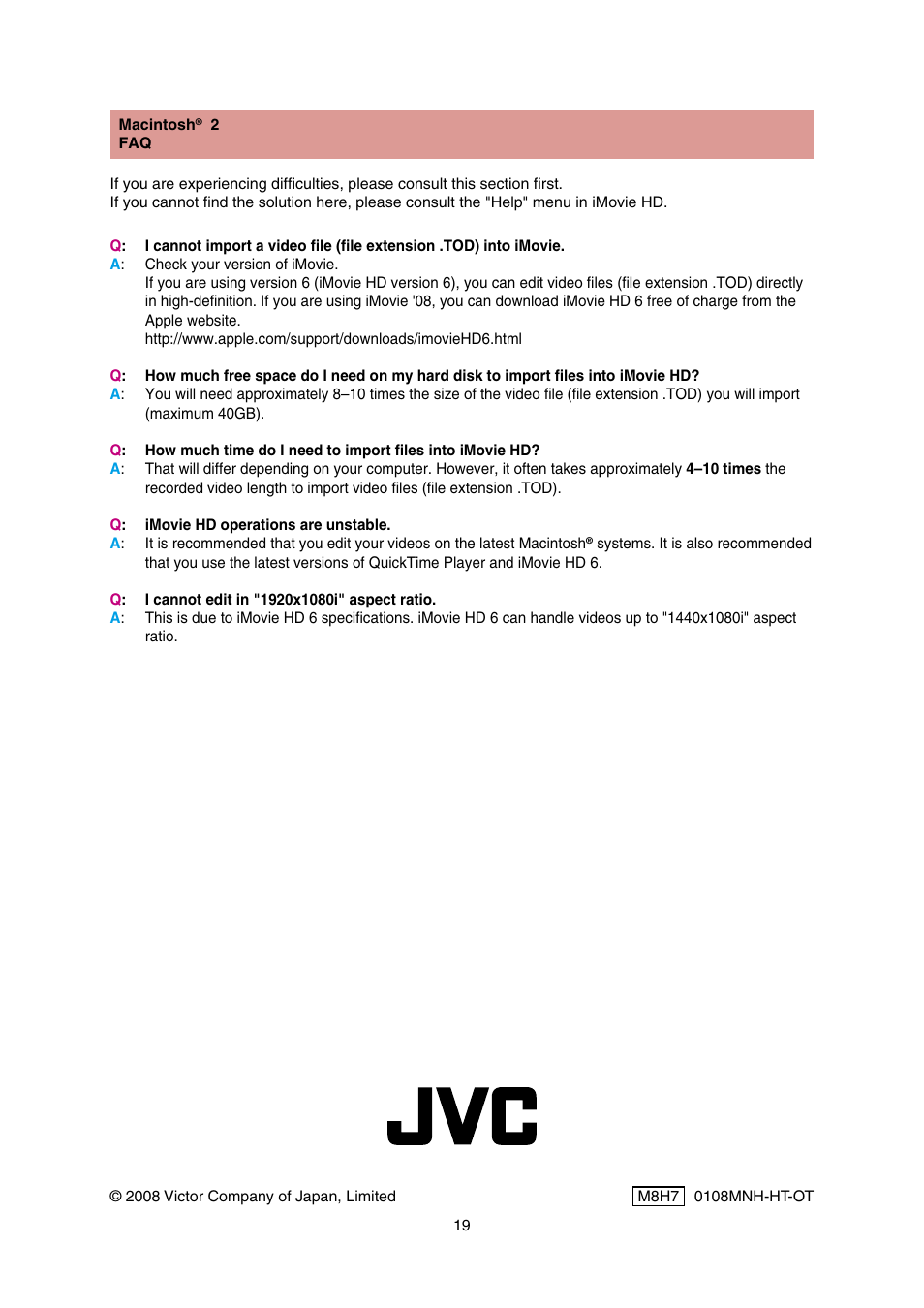 JVC Everio GZ-HD5 User Manual | Page 19 / 19