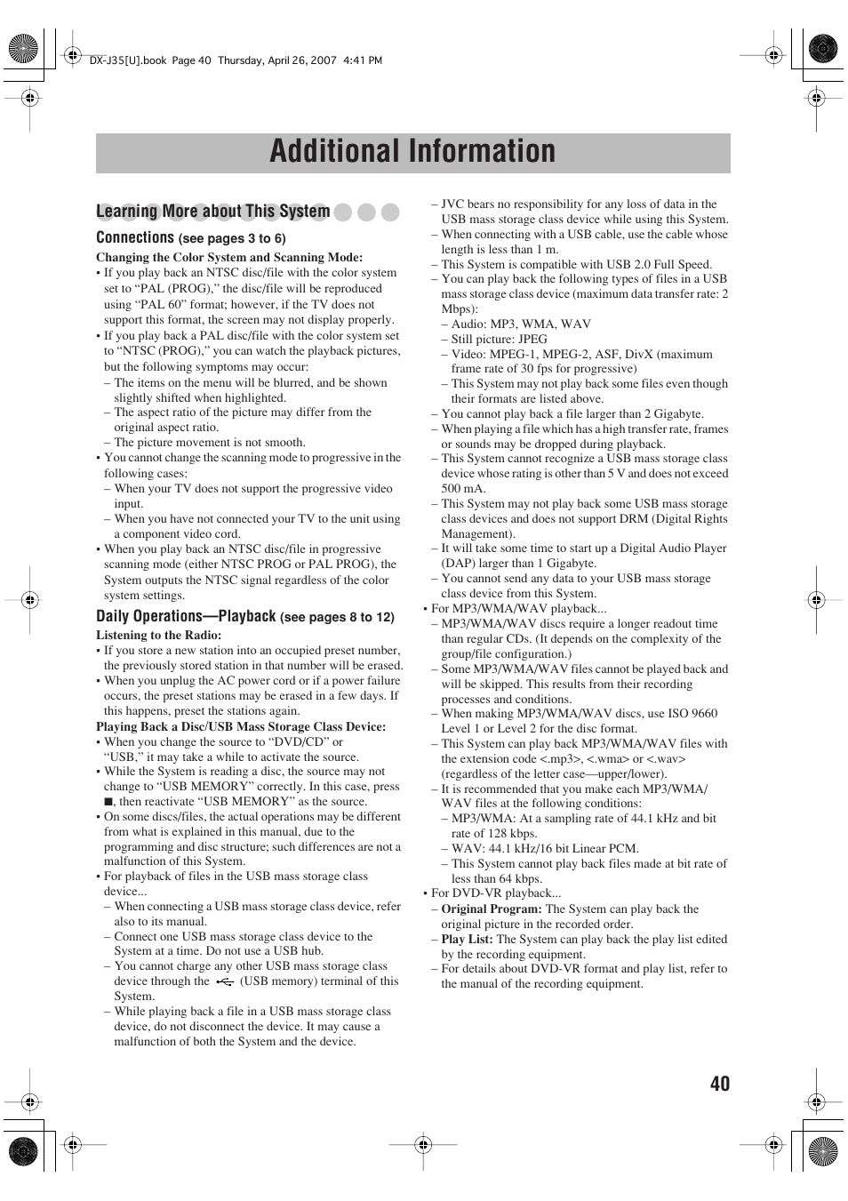 Additional information, Learning more about this system | JVC CA-DXJ35 User Manual | Page 43 / 104
