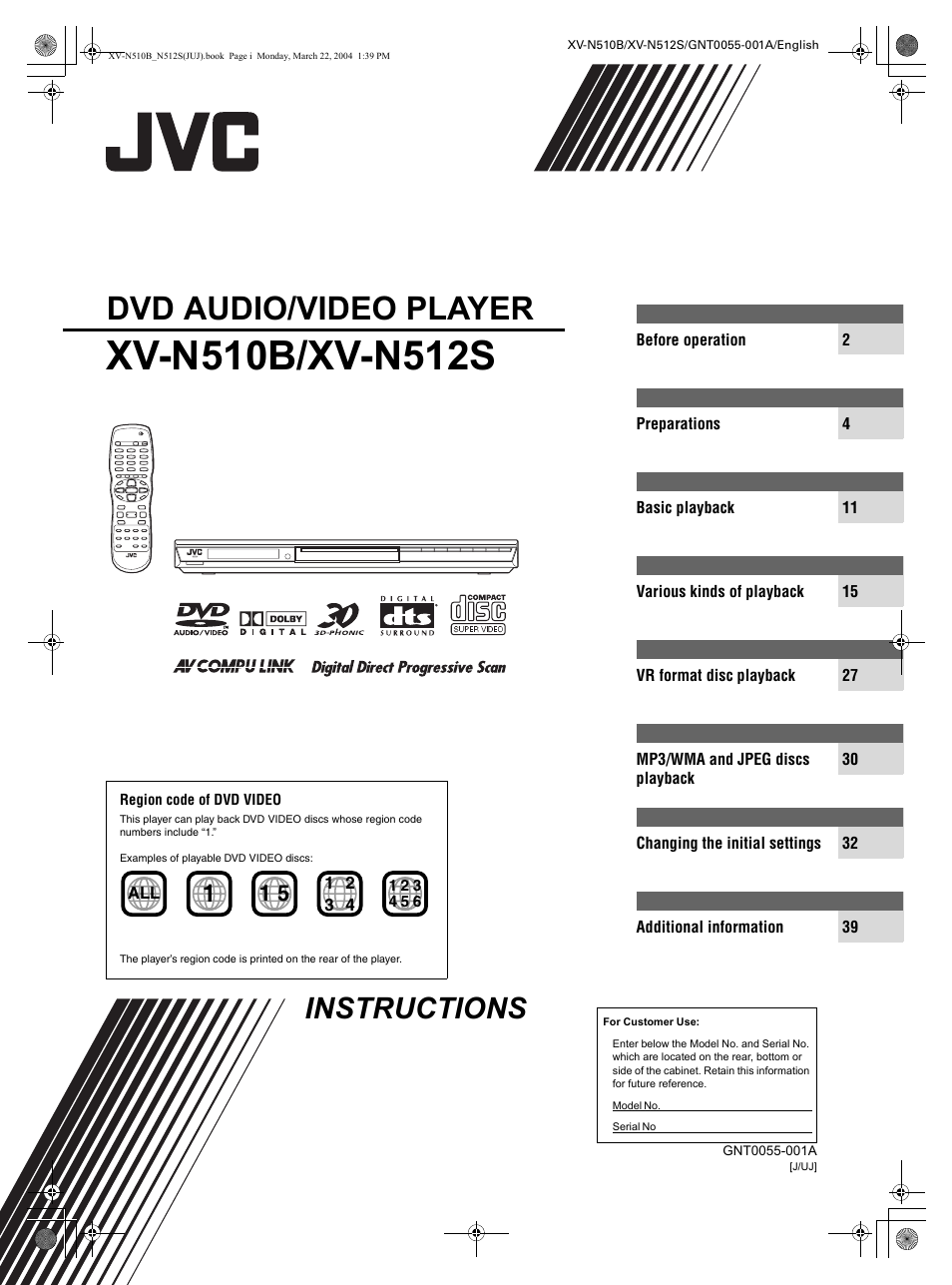 JVC XV-N510B User Manual | 48 pages