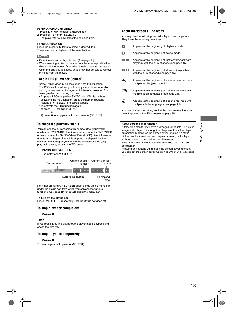 About pbc (playback control), About on-screen guide icons | JVC XV-N510B User Manual | Page 15 / 48