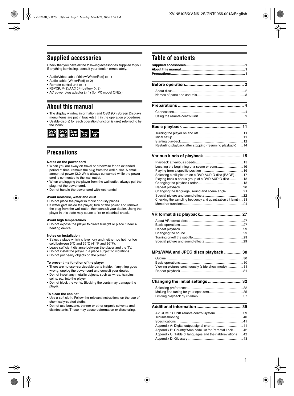 JVC XV-N510B User Manual | Page 3 / 48
