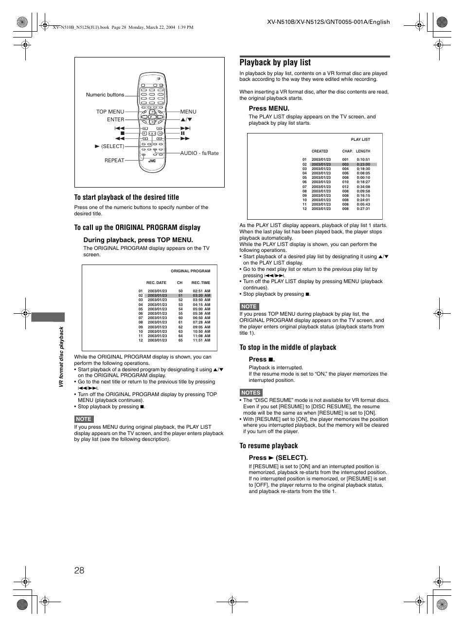 Playback by play list | JVC XV-N510B User Manual | Page 30 / 48