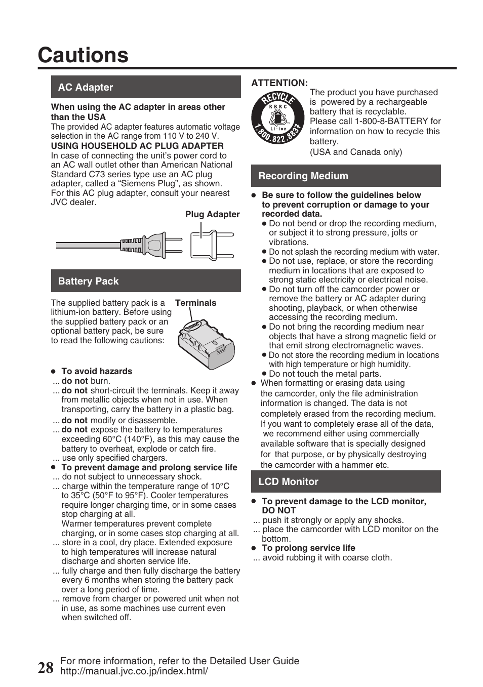 Cautions | JVC EVERIO GZ-HM550 User Manual | Page 28 / 96