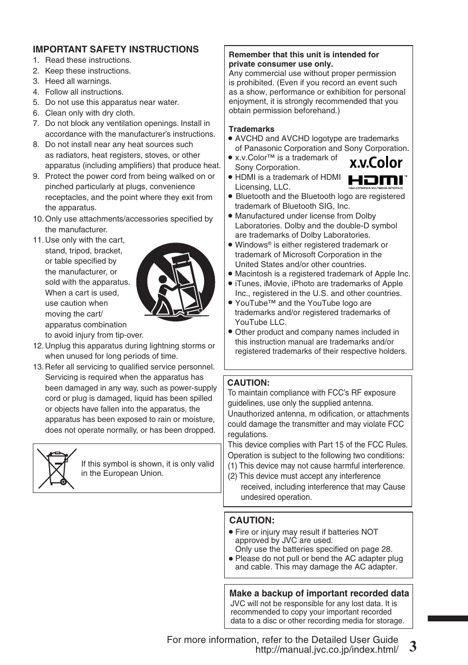 JVC EVERIO GZ-HM550 User Manual | Page 3 / 96