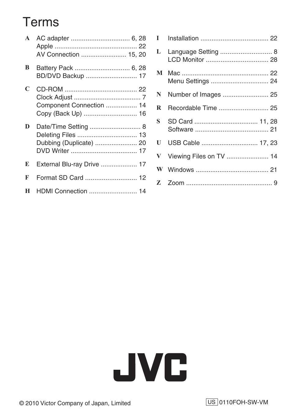 Terms | JVC EVERIO GZ-HM550 User Manual | Page 32 / 96