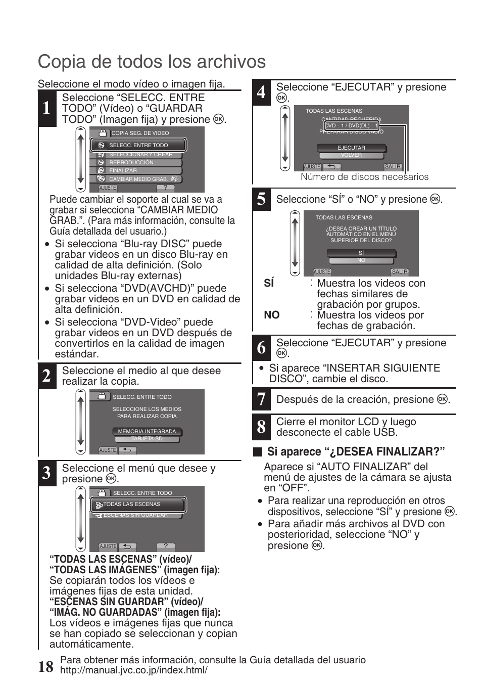 Copia de todos los archivos, Si aparece “¿desea finalizar | JVC EVERIO GZ-HM550 User Manual | Page 50 / 96