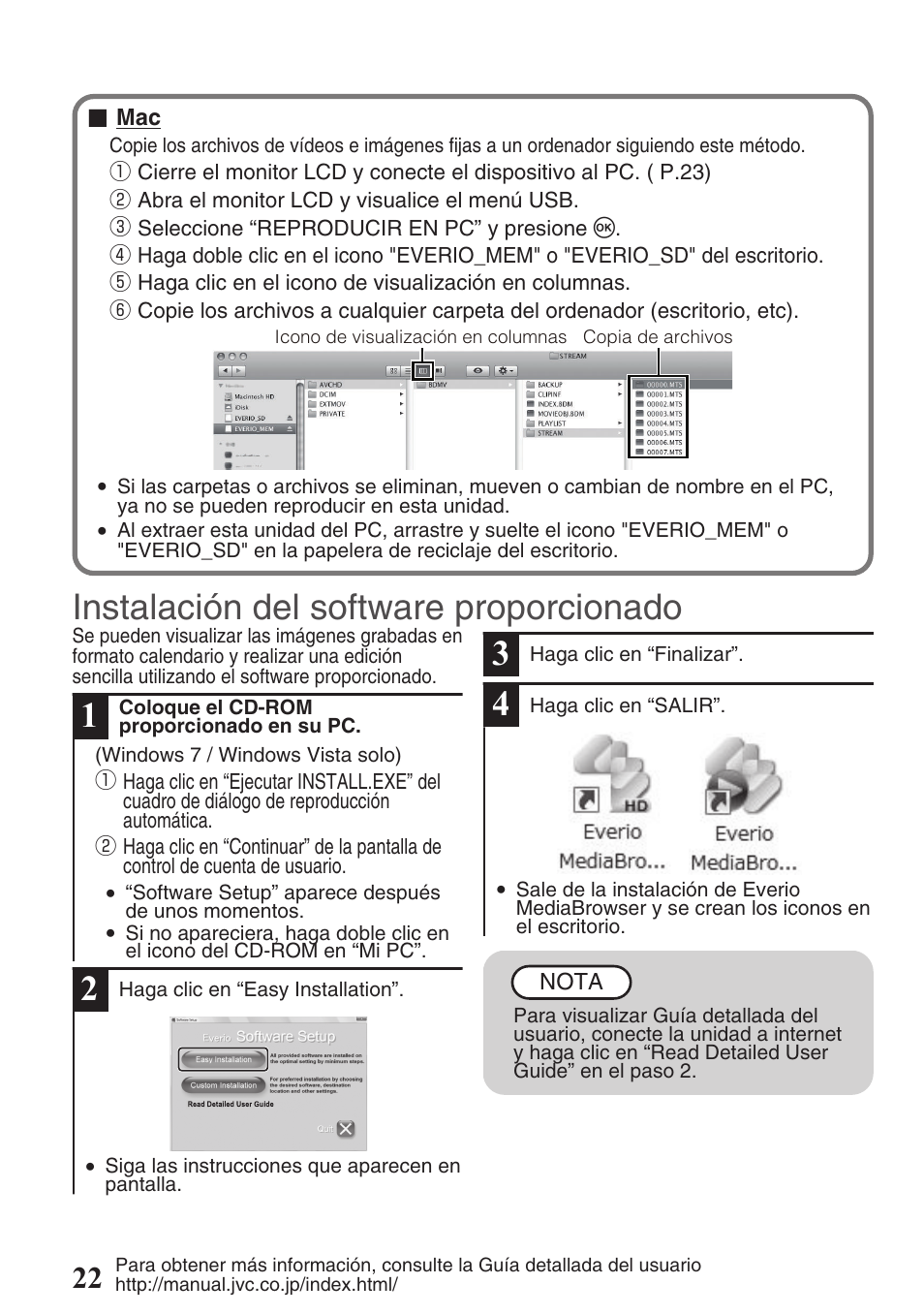 Instalación del software proporcionado | JVC EVERIO GZ-HM550 User Manual | Page 54 / 96