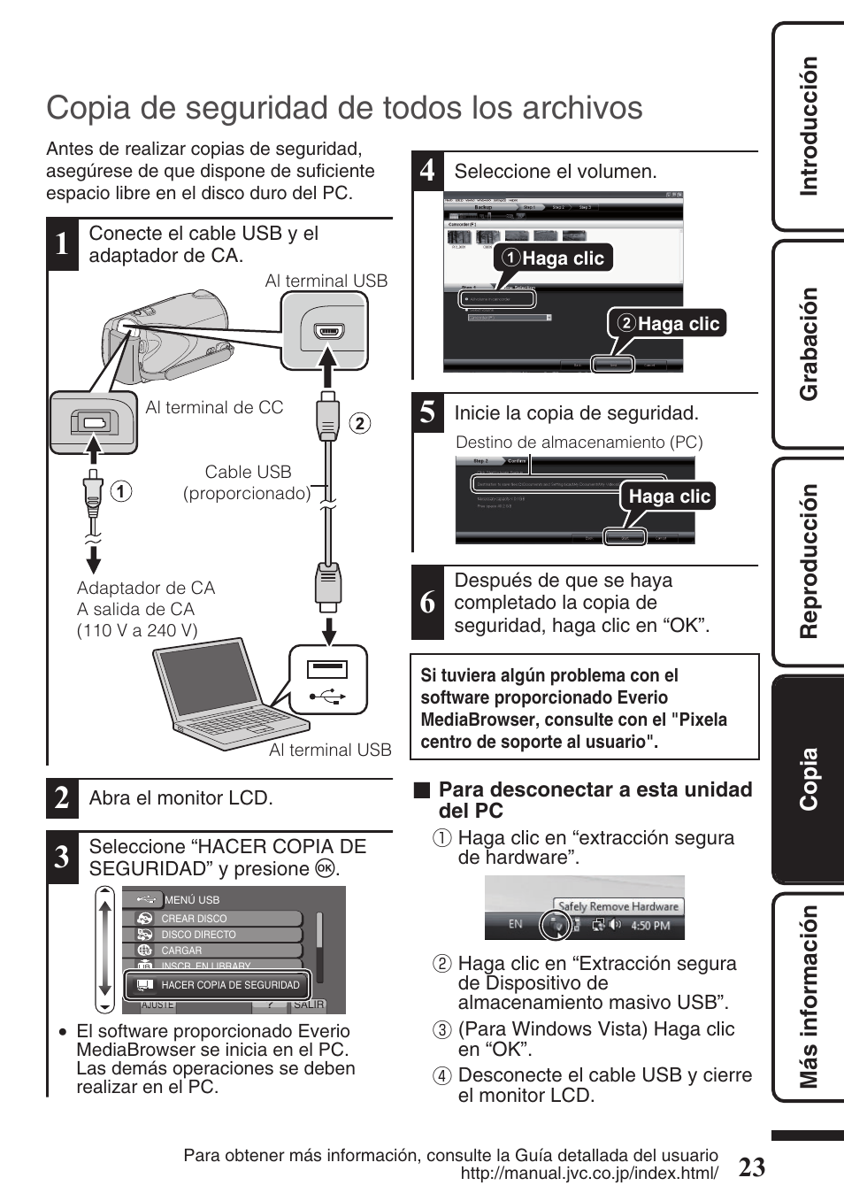 Copia de seguridad de todos los archivos | JVC EVERIO GZ-HM550 User Manual | Page 55 / 96