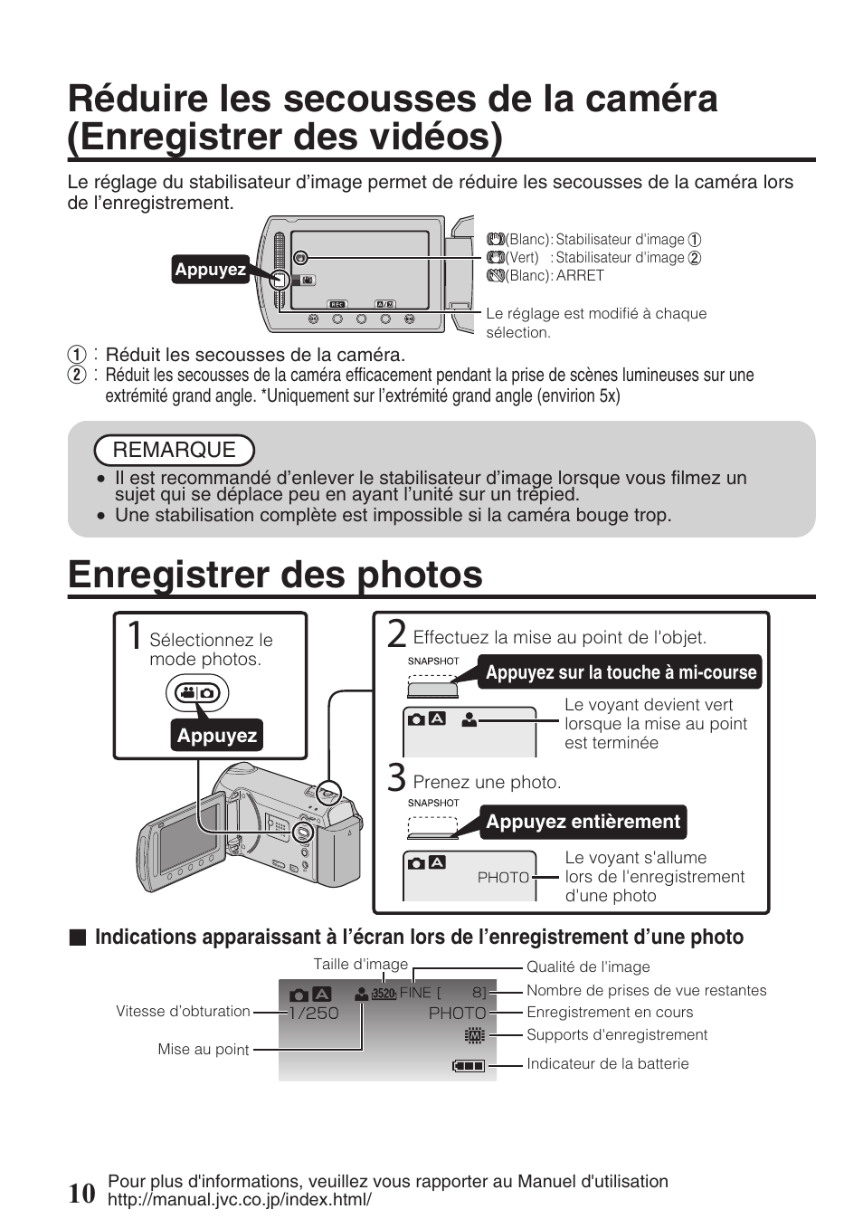 Enregistrer des photos, Photos) ( p.10) | JVC EVERIO GZ-HM550 User Manual | Page 74 / 96