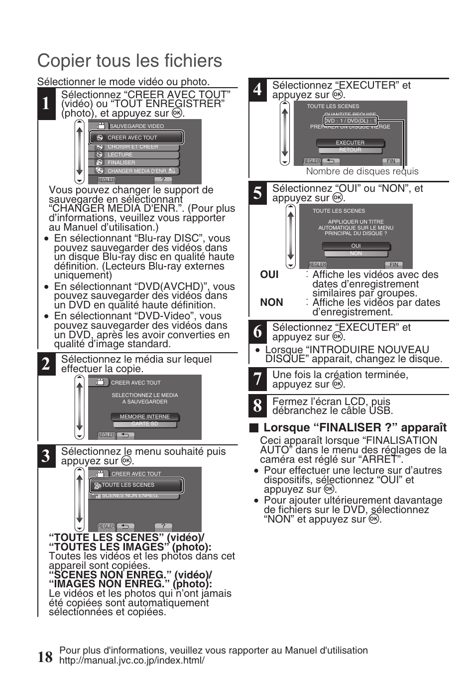 Copier tous les fichiers, Lorsque “finaliser ?” apparaît | JVC EVERIO GZ-HM550 User Manual | Page 82 / 96