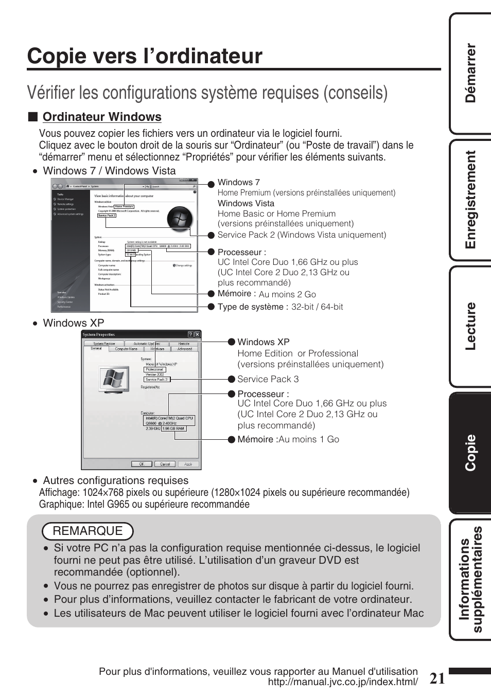 Copie vers l’ordinateur, P.21 | JVC EVERIO GZ-HM550 User Manual | Page 85 / 96