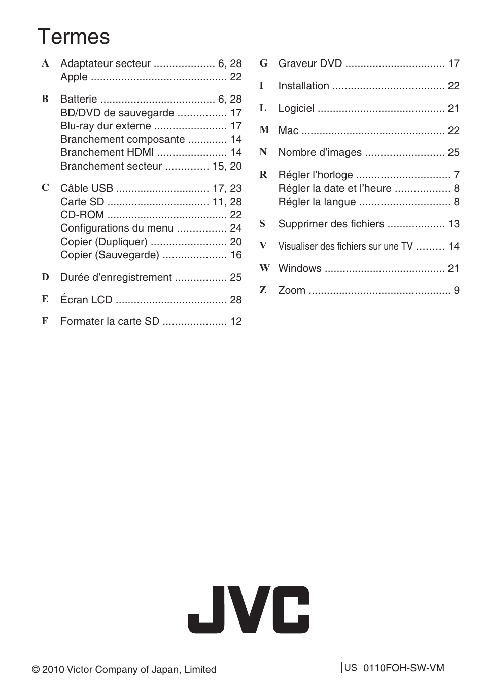 Termes | JVC EVERIO GZ-HM550 User Manual | Page 96 / 96