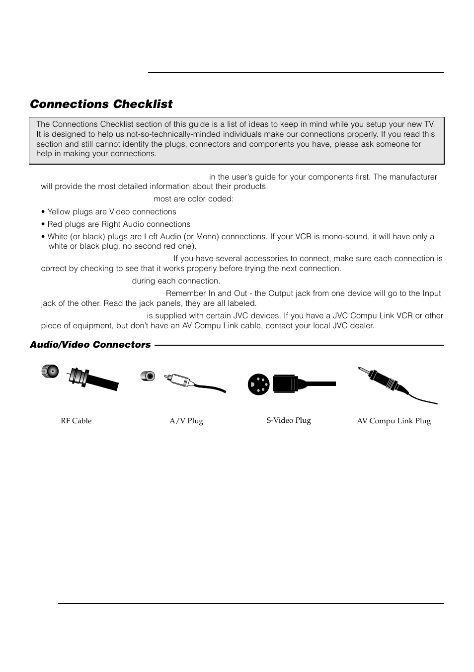 Connections, Connections checklist | JVC AV 61S902 User Manual | Page 10 / 68