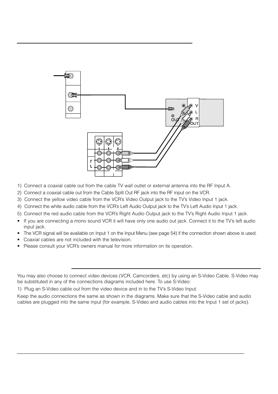 Connections, S-video connection, Diagram #2 | Vcr yellow white red | JVC AV 61S902 User Manual | Page 13 / 68