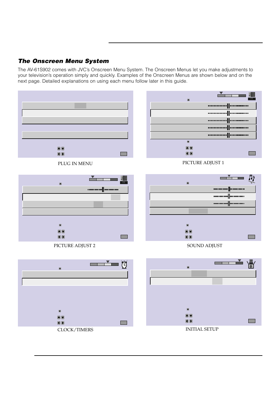 Onscreen menus | JVC AV 61S902 User Manual | Page 26 / 68