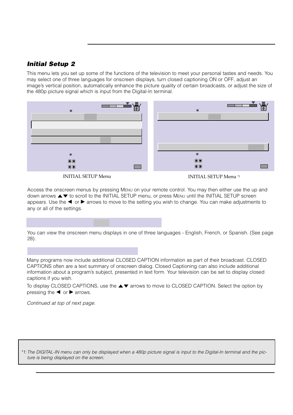 Initial setup, Language eng fre spa | JVC AV 61S902 User Manual | Page 36 / 68