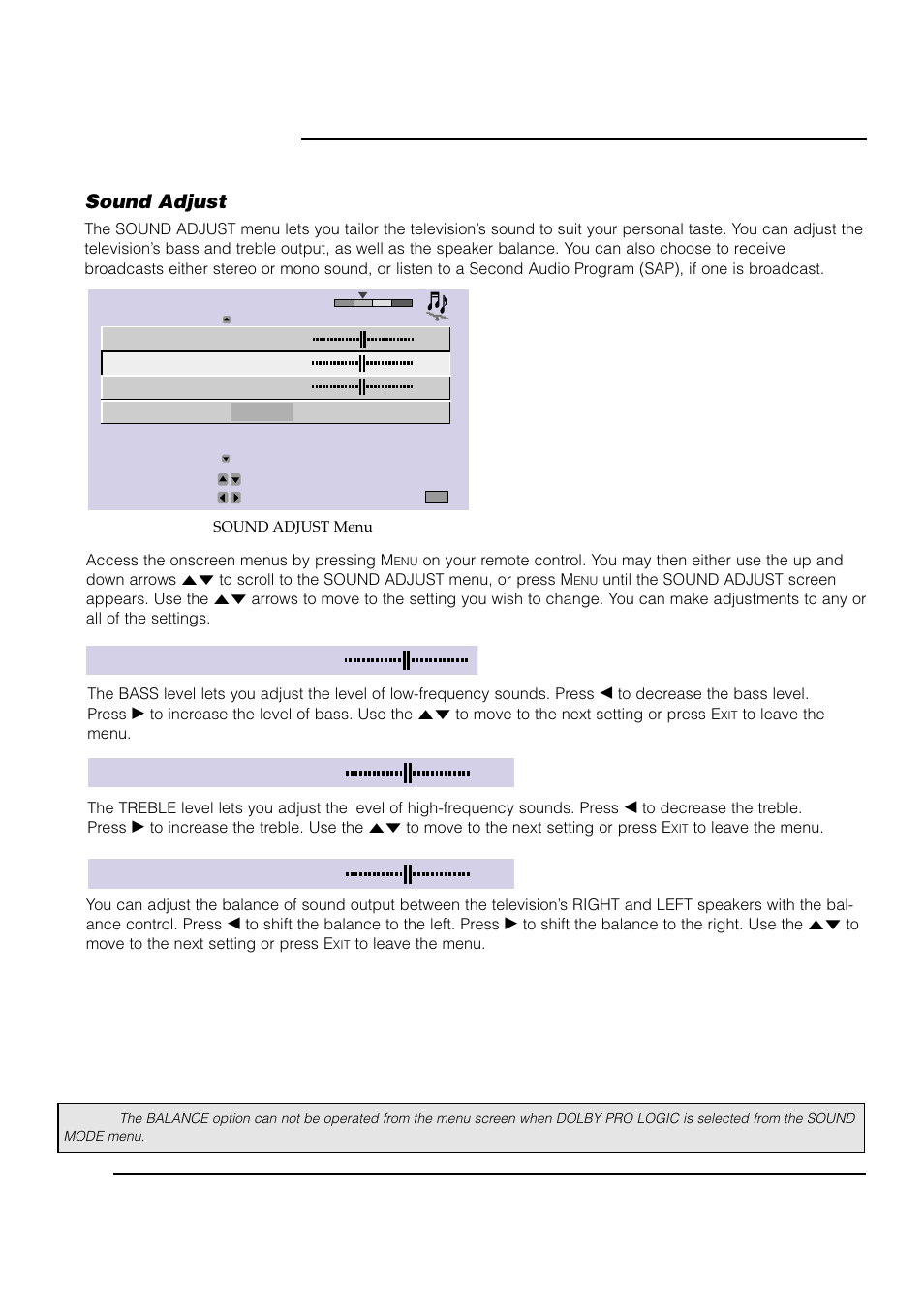 Sound adjust, Bass, Treble | Balance | JVC AV 61S902 User Manual | Page 42 / 68