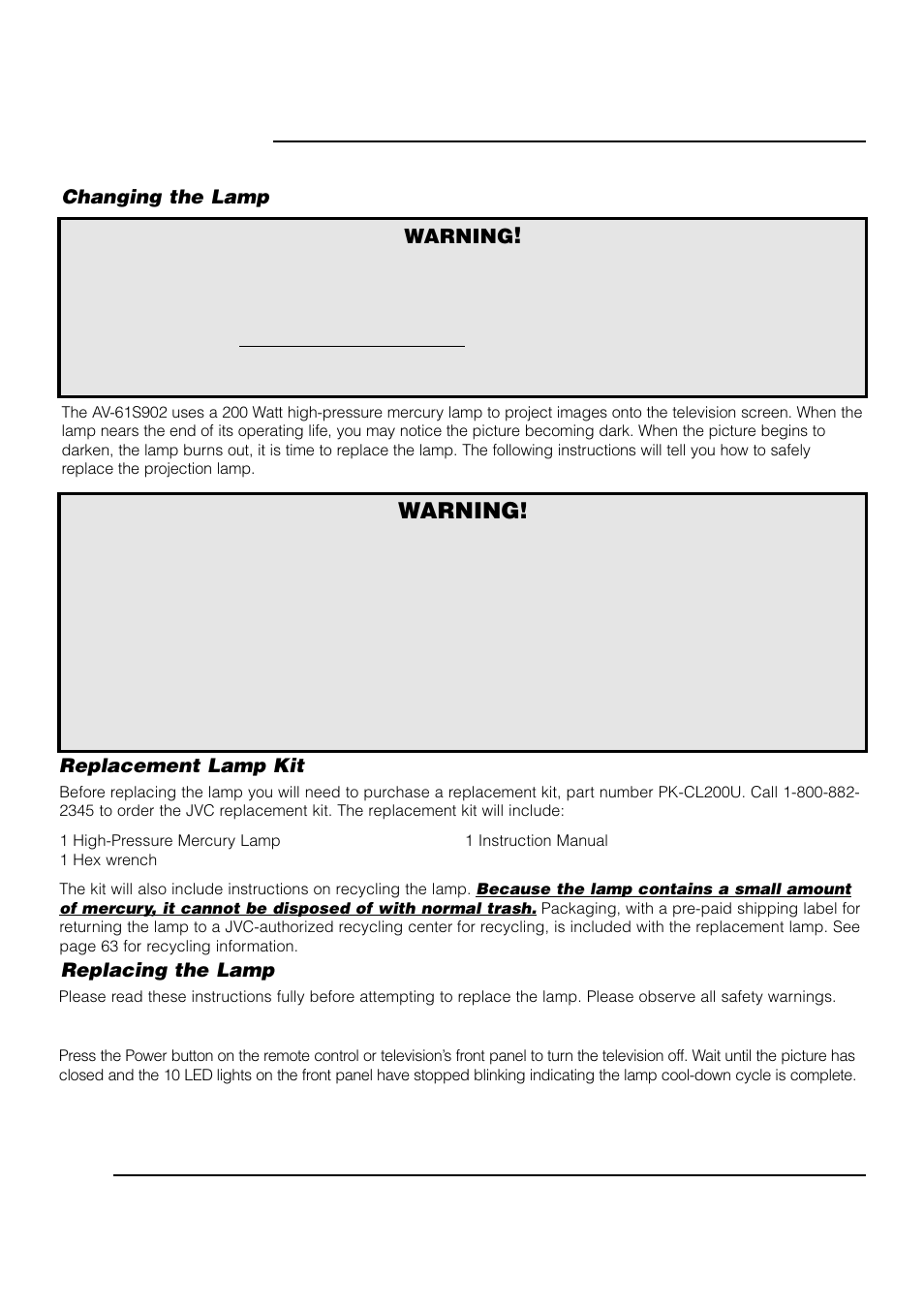 Appendix b, Warning | JVC AV 61S902 User Manual | Page 60 / 68