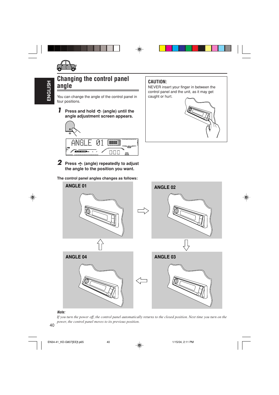 Changing the control panel angle | JVC GET0199-001A User Manual | Page 102 / 124