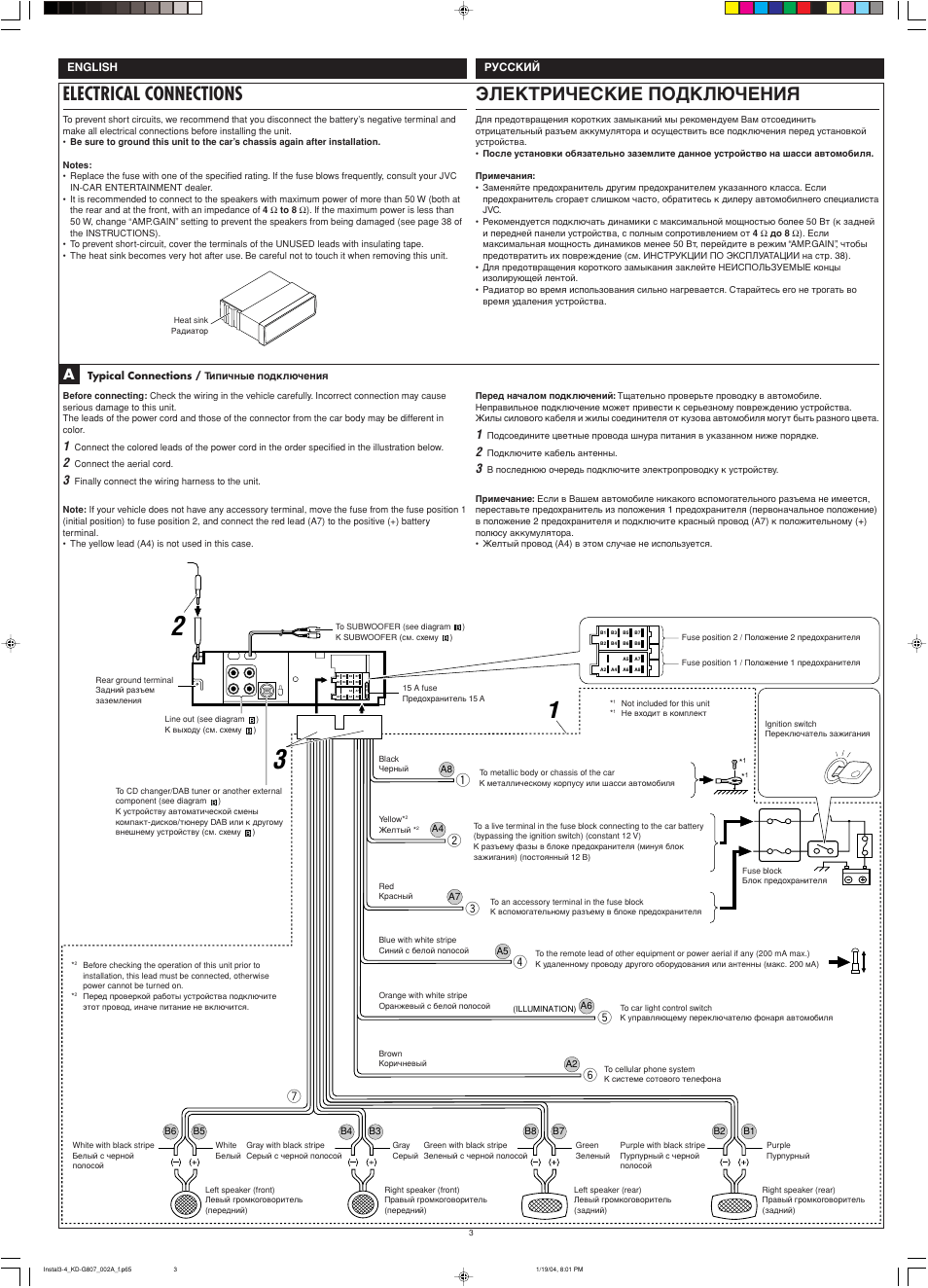 Electrical connections, Электрические подключения, English русский | JVC GET0199-001A User Manual | Page 123 / 124