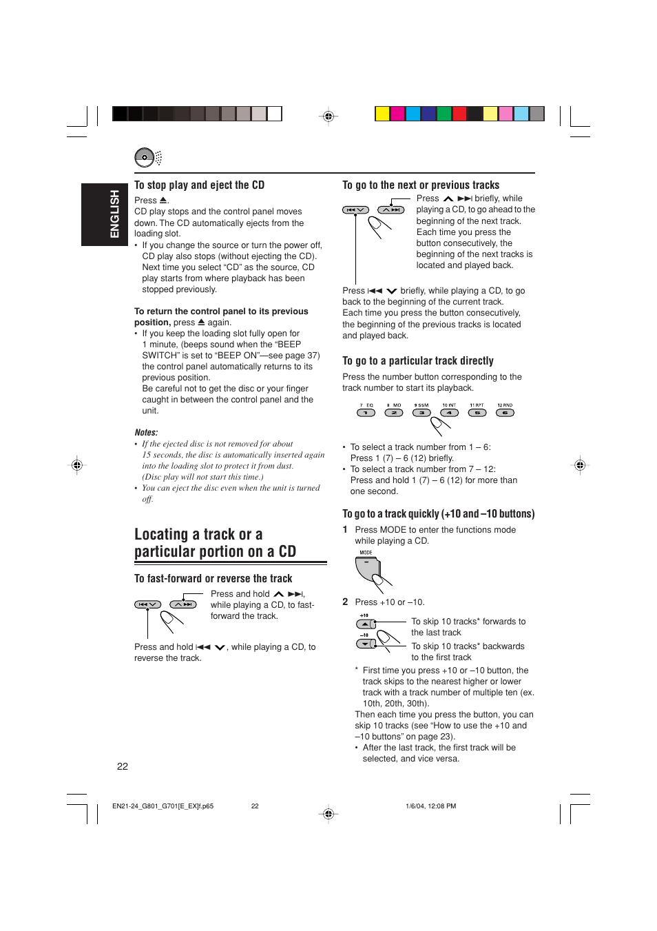 Locating a track or a particular portion on a cd | JVC GET0199-001A User Manual | Page 22 / 124