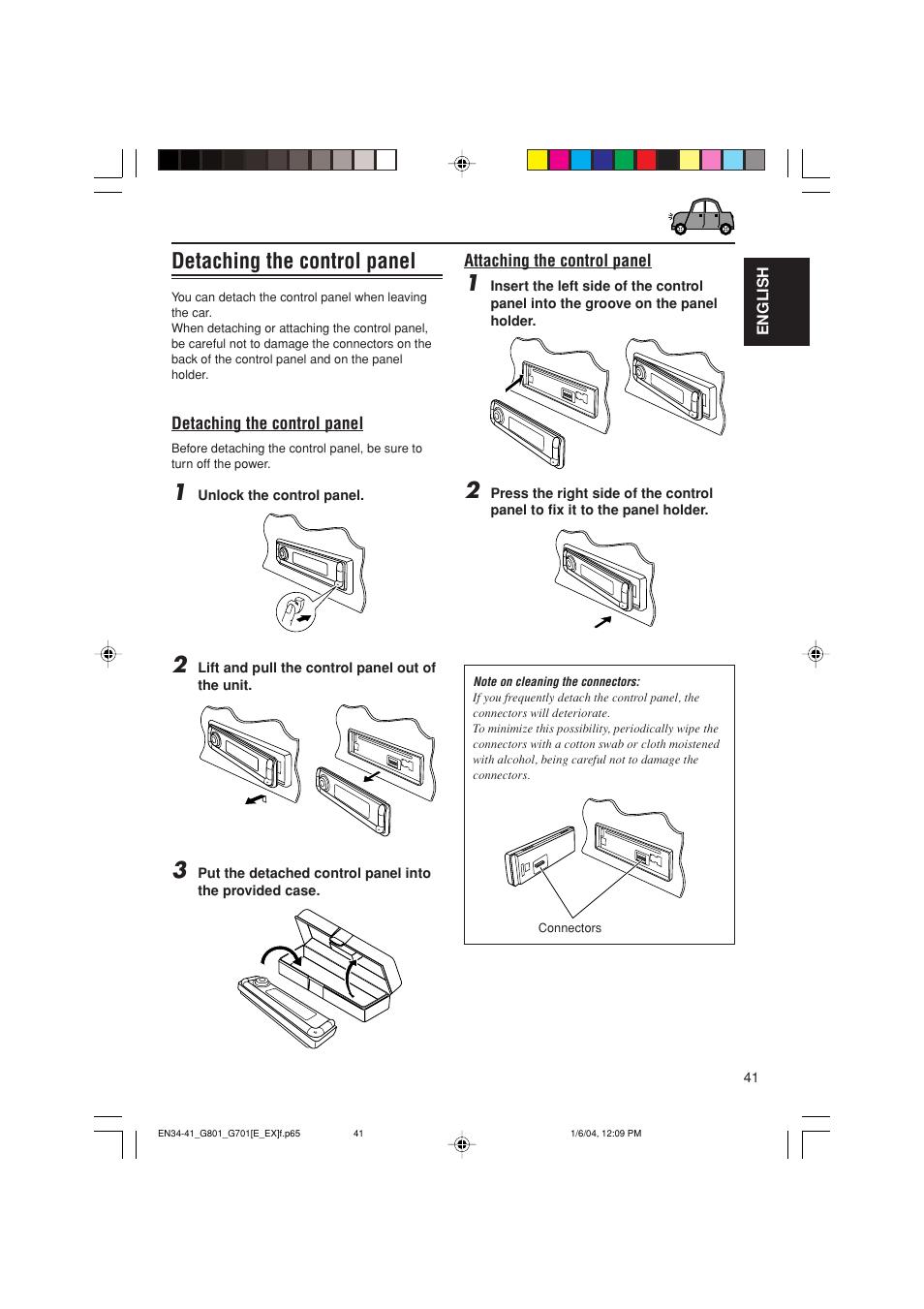 Detaching the control panel | JVC GET0199-001A User Manual | Page 41 / 124