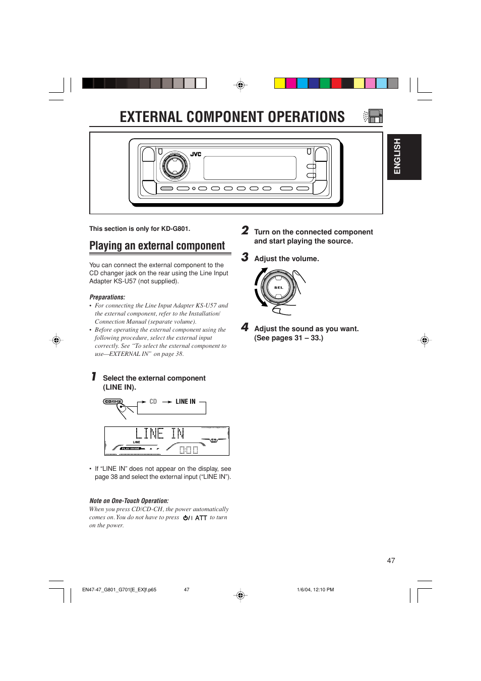 External component operations, Playing an external component | JVC GET0199-001A User Manual | Page 47 / 124