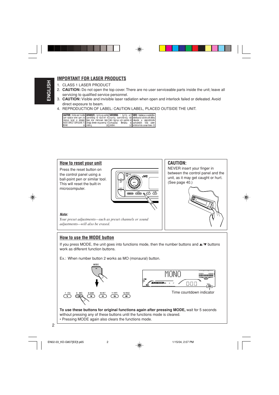 Important for laser products | JVC GET0199-001A User Manual | Page 64 / 124