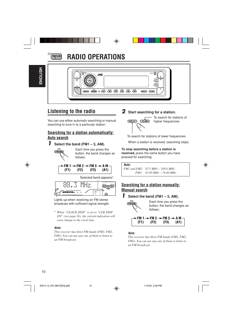 Radio operations, Listening to the radio | JVC GET0199-001A User Manual | Page 72 / 124