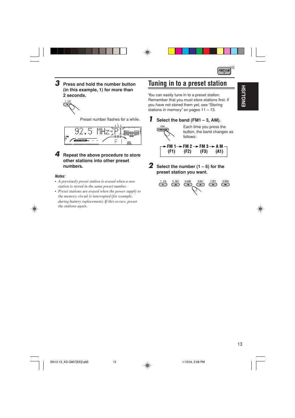 Tuning in to a preset station | JVC GET0199-001A User Manual | Page 75 / 124