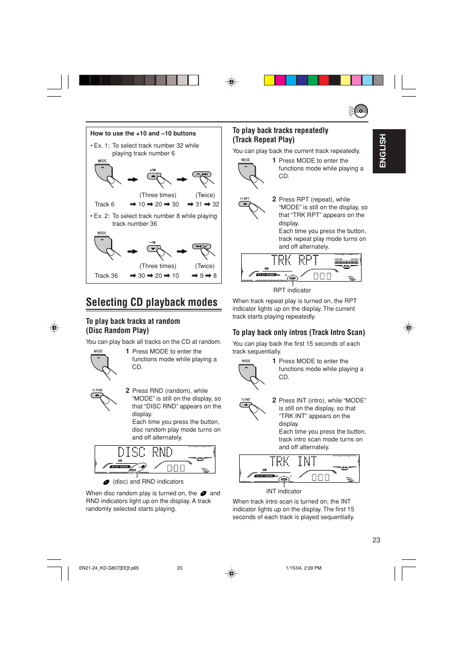 Selecting cd playback modes | JVC GET0199-001A User Manual | Page 85 / 124