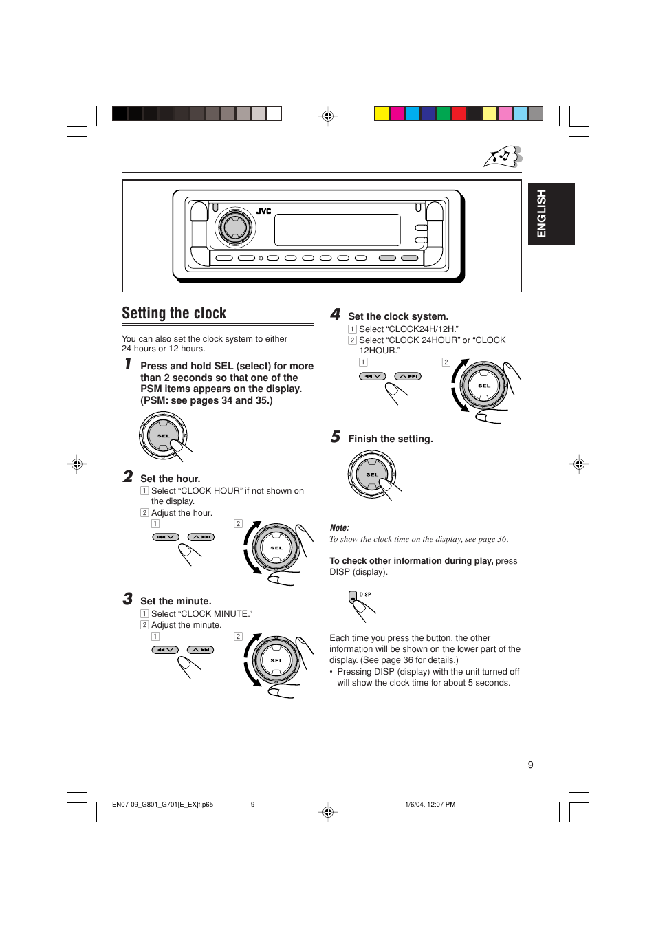 Setting the clock | JVC GET0199-001A User Manual | Page 9 / 124