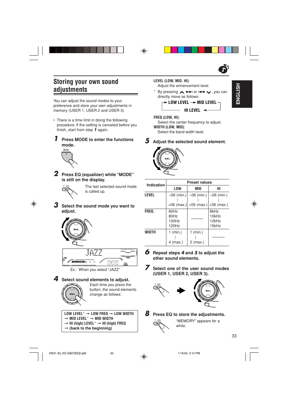 Storing your own sound adjustments | JVC GET0199-001A User Manual | Page 95 / 124