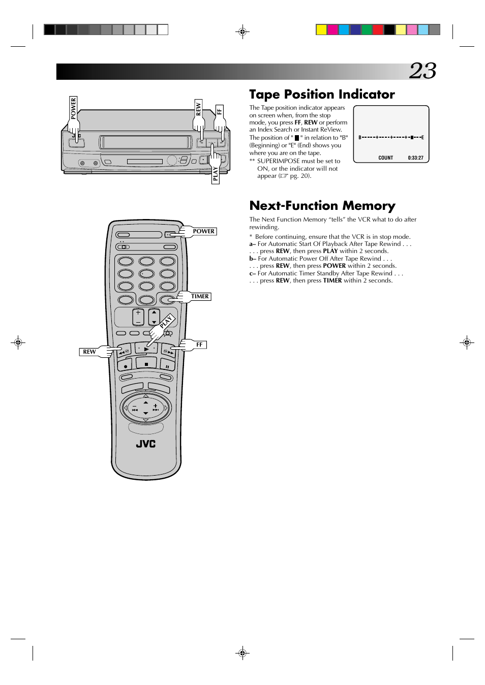 Tape position indicator | JVC HR-J430U User Manual | Page 23 / 44