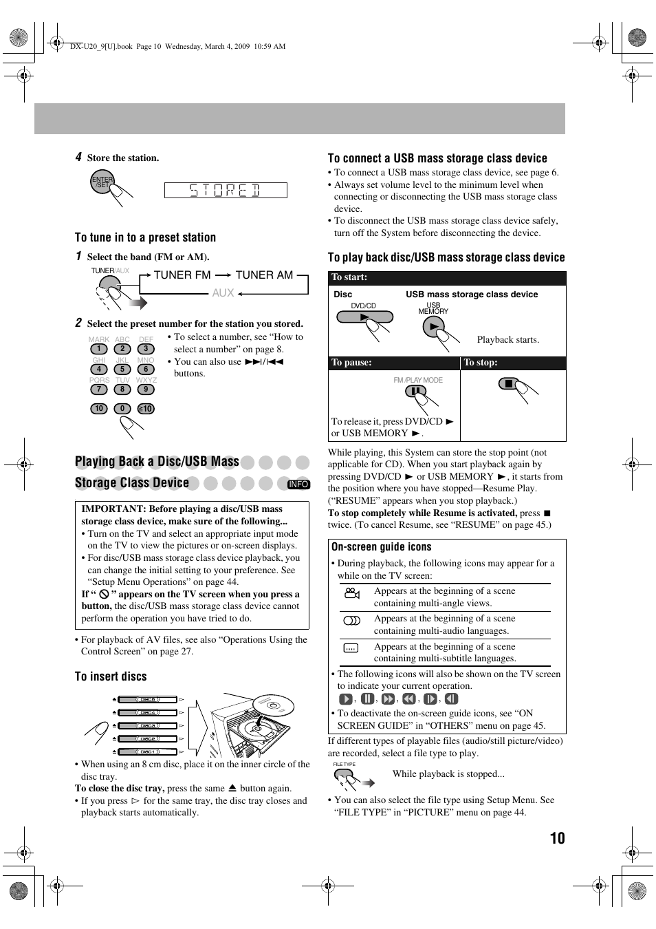 Playing back a disc/usb mass storage class device | JVC CA-DXU20 User Manual | Page 13 / 60