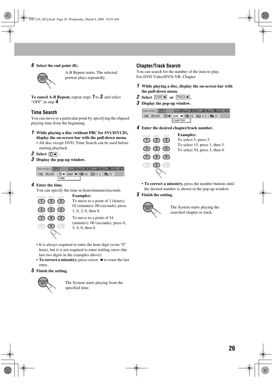 Time search, Chapter/track search | JVC CA-DXU20 User Manual | Page 29 / 60