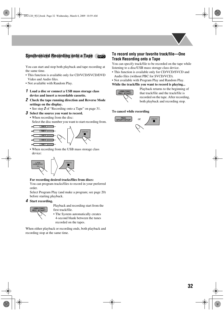 Synchronized recording onto a tape | JVC CA-DXU20 User Manual | Page 35 / 60