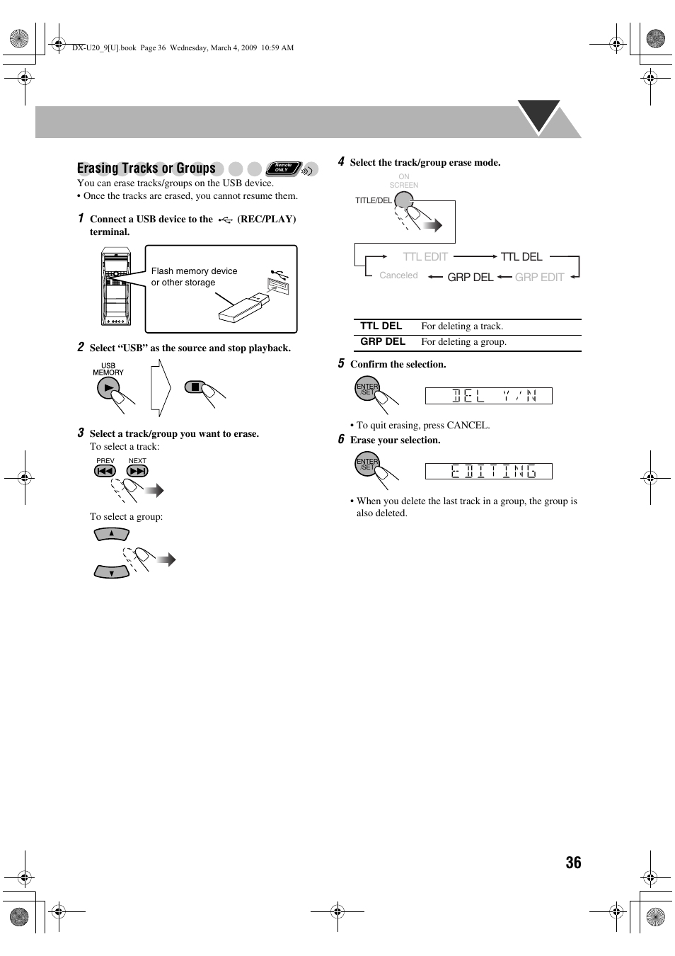 Erasing tracks or groups | JVC CA-DXU20 User Manual | Page 39 / 60