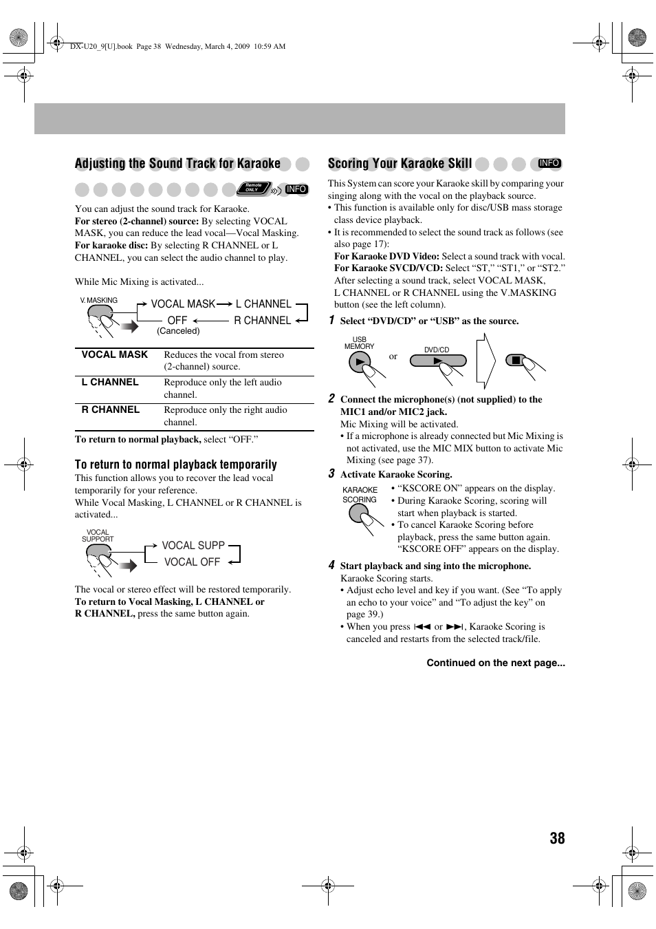 Adjusting the sound track for karaoke, Scoring your karaoke skill | JVC CA-DXU20 User Manual | Page 41 / 60