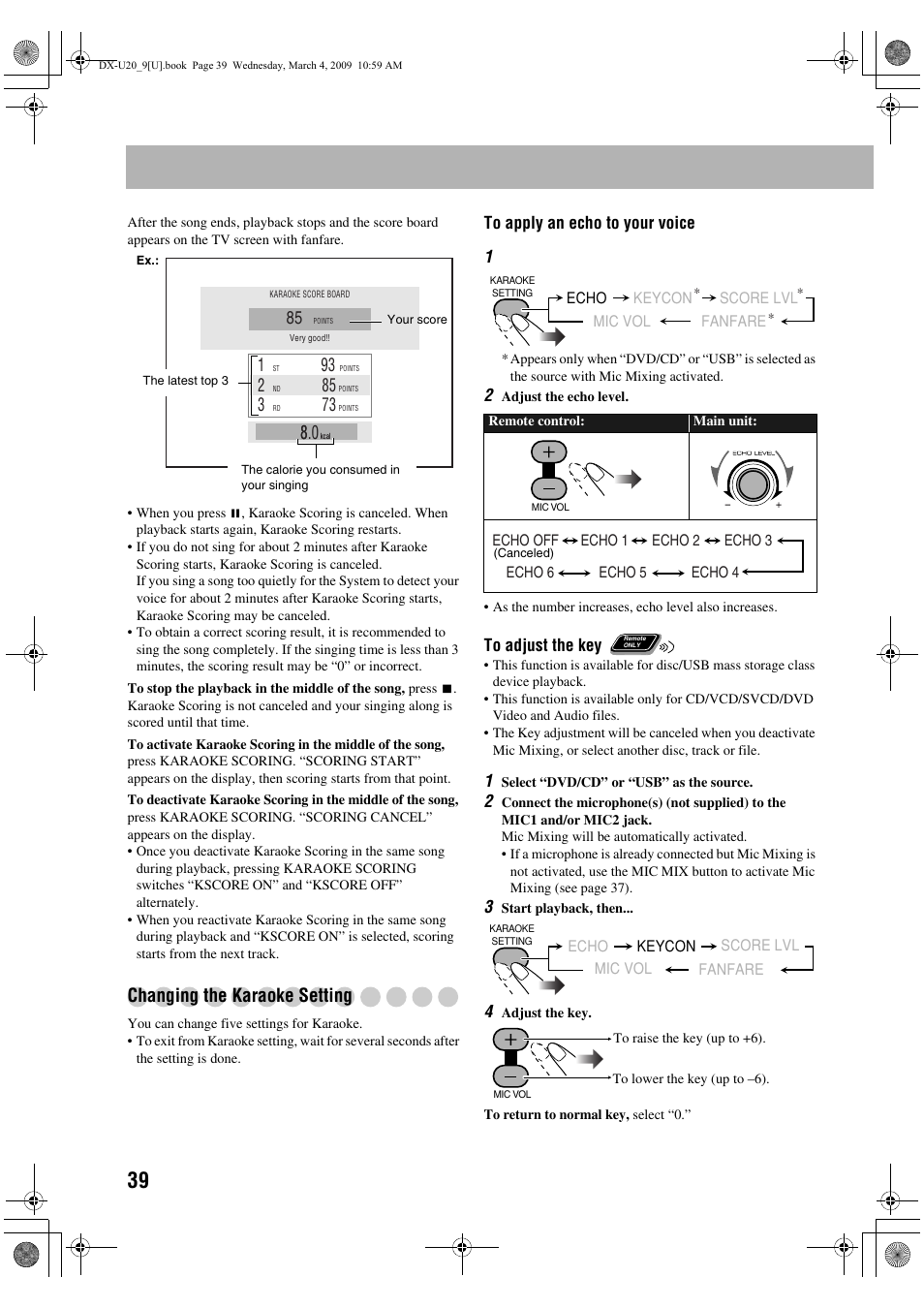 Changing the karaoke setting | JVC CA-DXU20 User Manual | Page 42 / 60