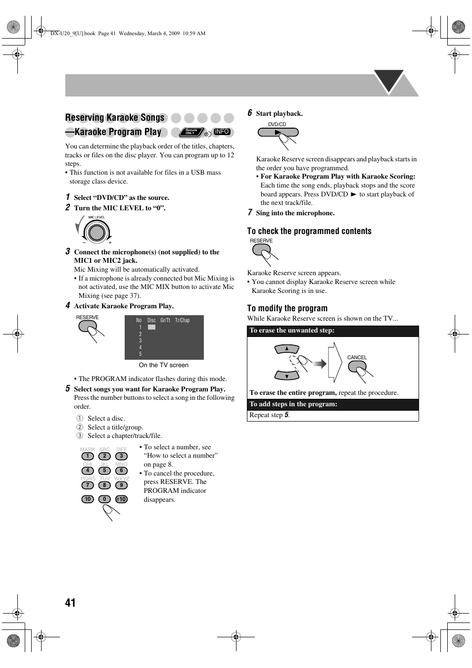 Reserving karaoke songs —karaoke program play | JVC CA-DXU20 User Manual | Page 44 / 60