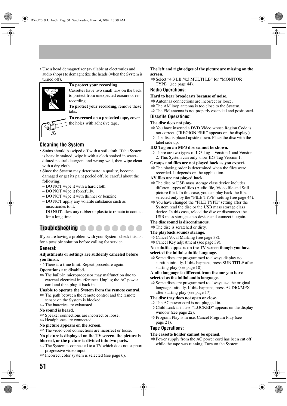 Troubleshooting | JVC CA-DXU20 User Manual | Page 54 / 60