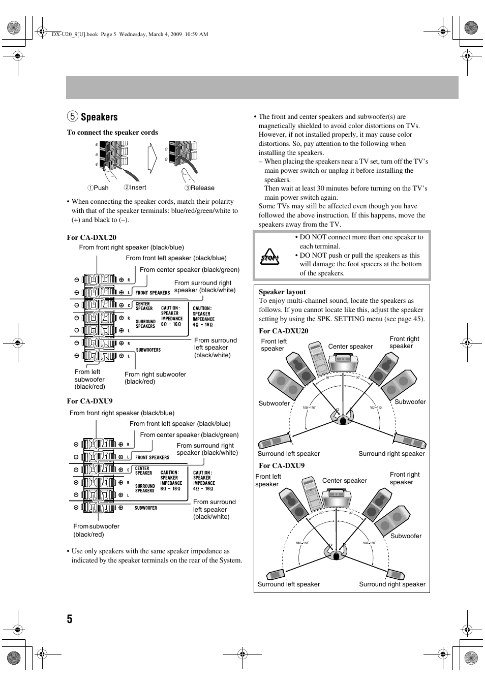 Speakers | JVC CA-DXU20 User Manual | Page 8 / 60